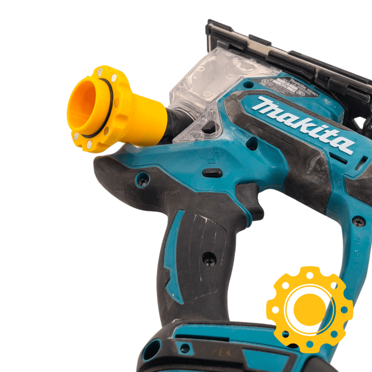 Magnetic dust extractor tool port adapter for Makita biscuit joiners and drywall jigsaws, part of the HoseJoy magnetic hose connector system