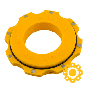 Magnetic size down hose adapter connecting 4 inch dust collection hoses to 2 to 3 inch hoses and tool adapters