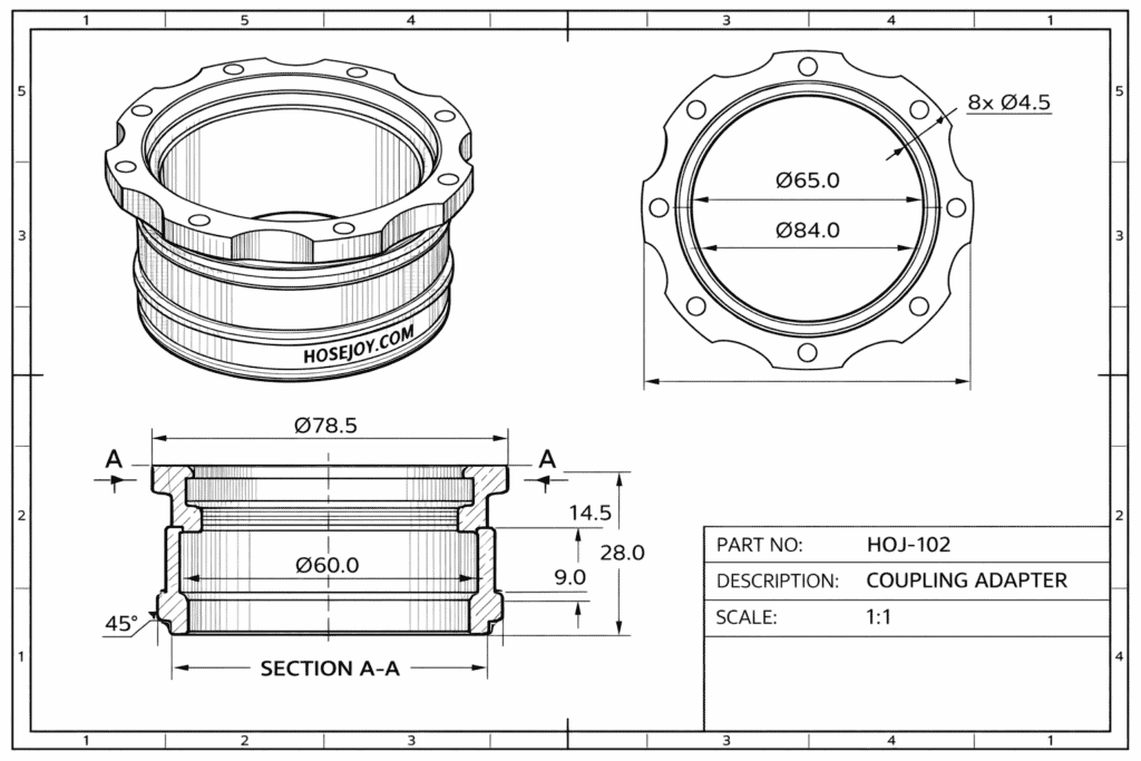 Coupling adapter for efficient dust collection in woodworking shops.