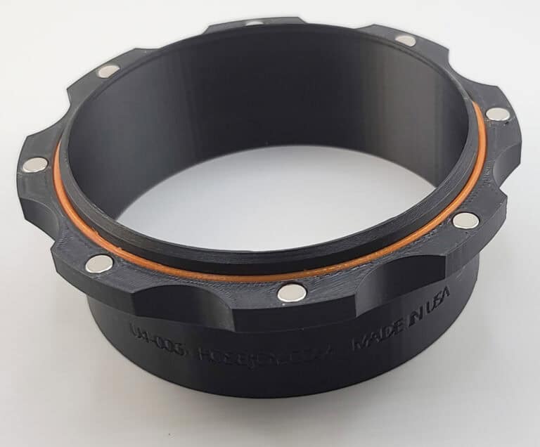 Magnetic 4 inch tool port adapter for dust collection tools and 4 inch hoses